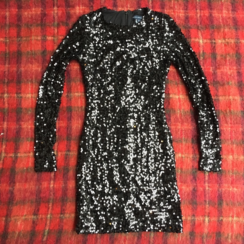 French Connection Black Sequin Bodycon Dress XS 0
